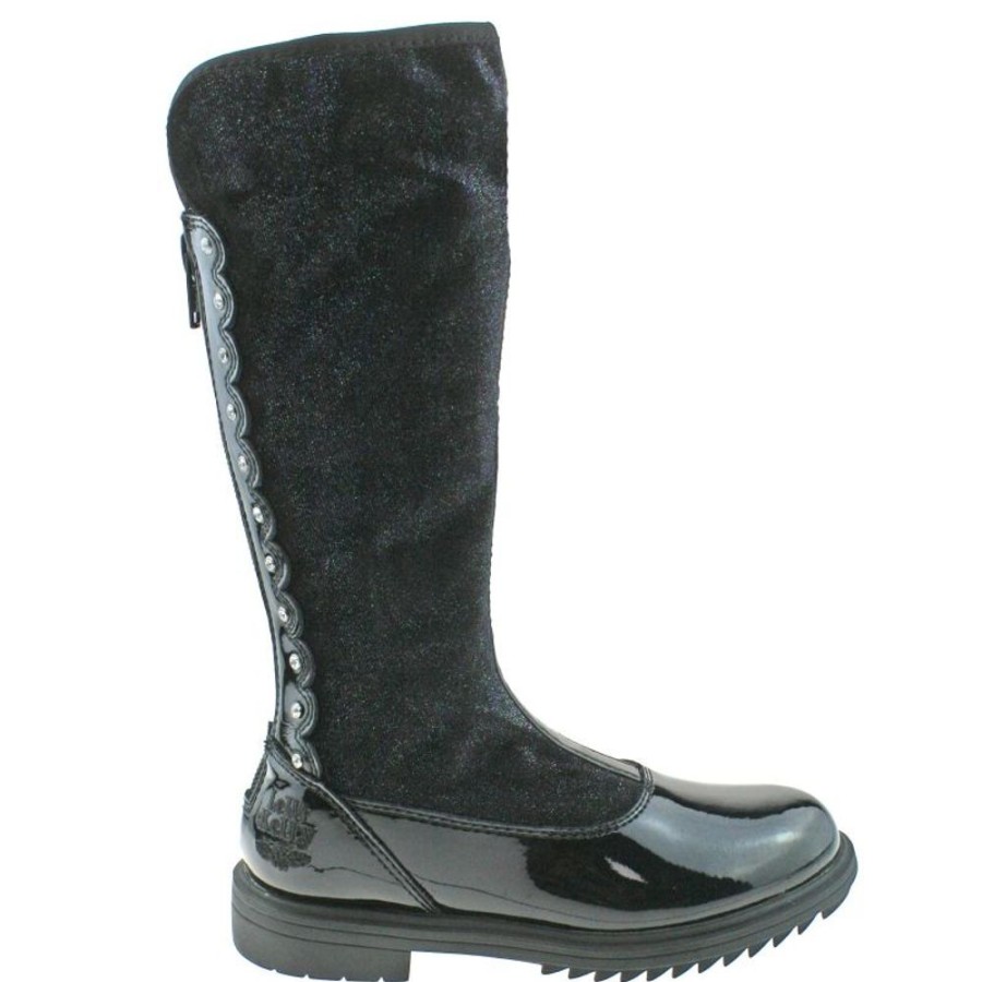 Footwear Lelli Kelly | Lelli Kelly Lk7664 (Db01) Chiara Alto Magiche Nero Vernice Diamante Zip Up Boots