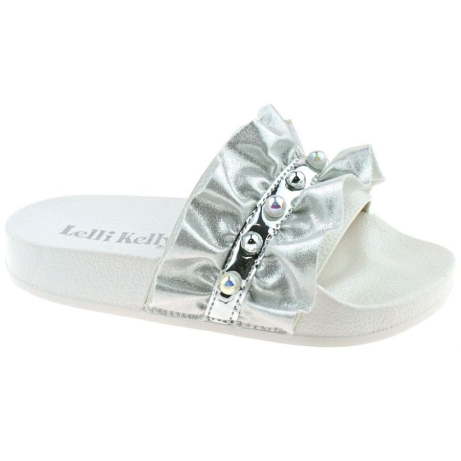 Footwear Lelli Kelly | Lelli Kelly Lk9900 (Aa01) Katia Bianco Silver Frill Slider Sandals