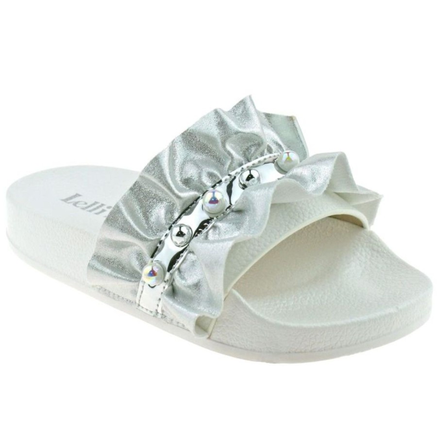 Footwear Lelli Kelly | Lelli Kelly Lk9900 (Aa01) Katia Bianco Silver Frill Slider Sandals