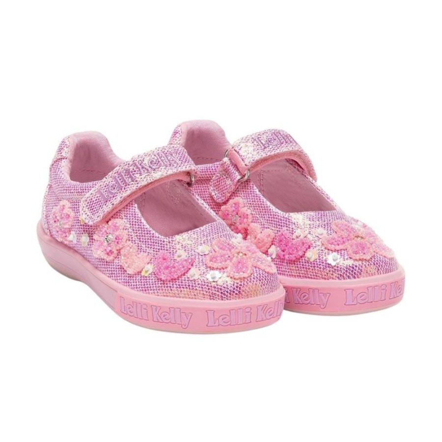 Footwear Lelli Kelly | Lelli Kelly Lk3484 (Gc63) Rosie Hot Pink Glitter Flower Canvas Dolly Shoes