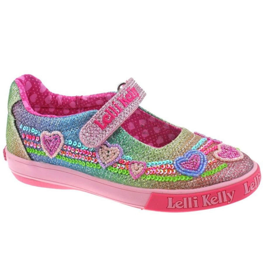 Footwear Lelli Kelly | Lelli Kelly Lk5072 (Gx02) Multi Glitter Rainbow Hearts Adjustable Dolly Shoes