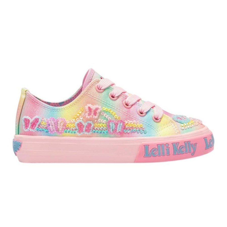 Footwear Lelli Kelly | Lelli Kelly Lk3472 (Bx02) Myla Multi Butterfly Rainbow Shimmer Lace Up Canvas