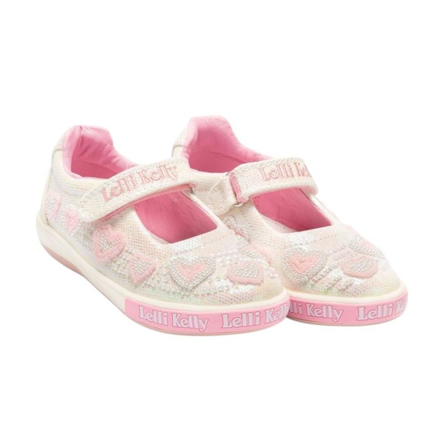 Footwear Lelli Kelly | Lelli Kelly Lk3494 (Ga01) Aurora White Glitter Pink Heart Canvas Dolly Shoes