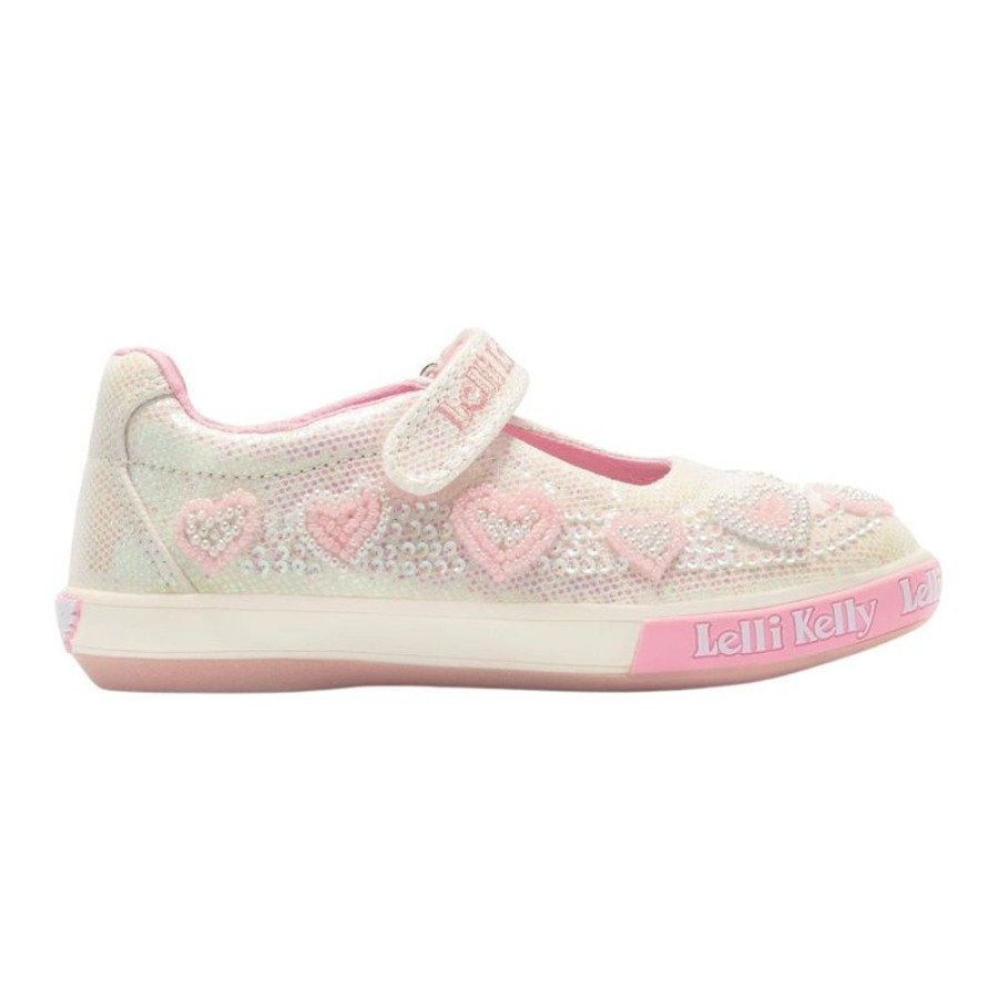 Footwear Lelli Kelly | Lelli Kelly Lk3494 (Ga01) Aurora White Glitter Pink Heart Canvas Dolly Shoes