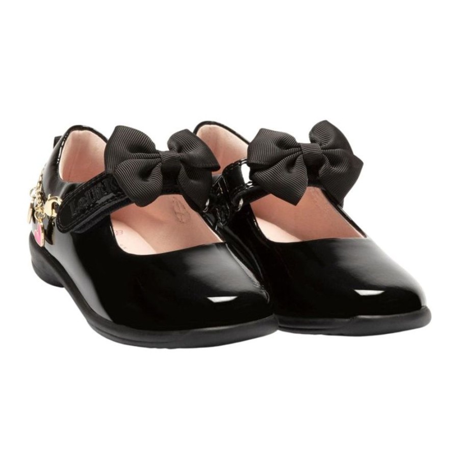 Footwear Lelli Kelly | Lelli Kelly Lk8220 (Db01) Aurora Heart Chain Black Patent School Shoes