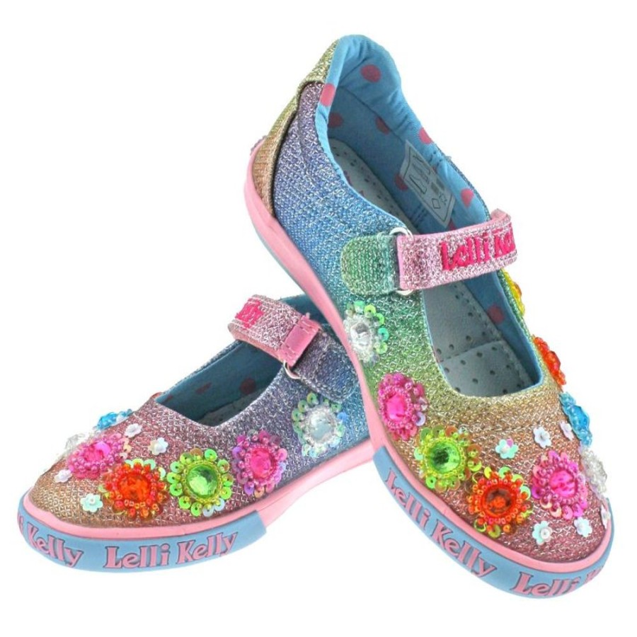 Footwear Lelli Kelly | Lelli Kelly Lk5070 (Gx02) Multi Glitter Rainbow Flowers Dolly Shoes