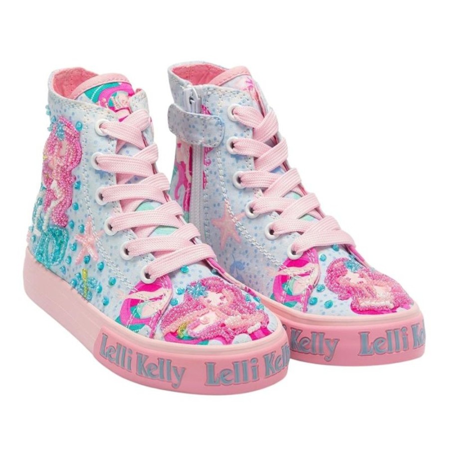 Footwear Lelli Kelly | Lelli Kelly Lk3489 (Bf02) Sirenetta Mid Blue Mermaid Canvas Baseball Boots