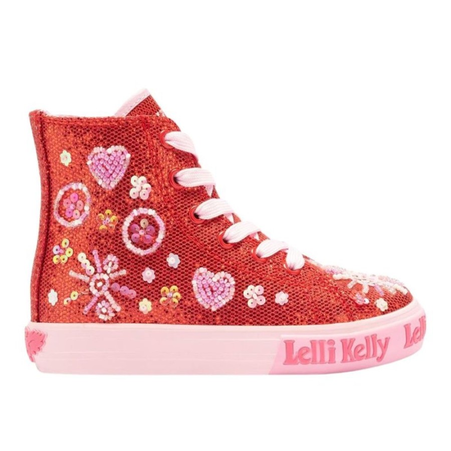 Footwear Lelli Kelly | Lelli Kelly Lk3861 (Gd01) Dafne Mid Red Glitter Warm Lined Canvas Baseball Boots