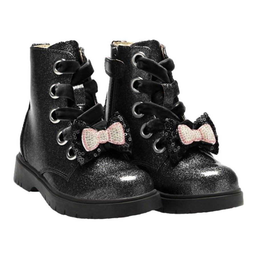 Footwear Lelli Kelly | Lelli Kelly Lk3736 (Sb01) Fior Di Fiocco Black Glitter Diamante Bow Boots